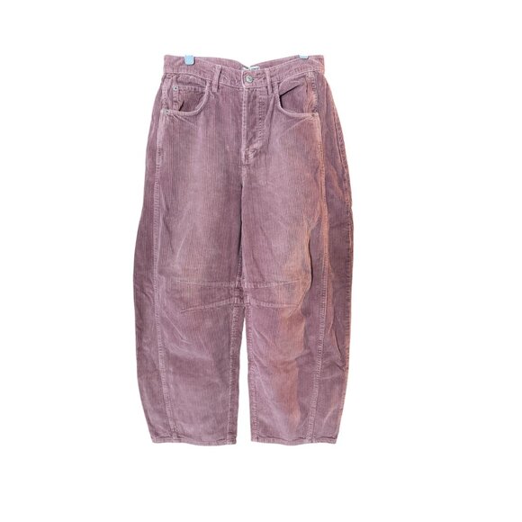 We The Free Pants - We The Free Good Luck Mid Ride Corduroy Pink Jeans Barrel Wide Leg Sz 25